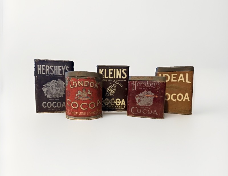 Lot (5) Antique Cocoa Advertising Tins - Hershey’s, Wilbur, Klein’s - PA Brands