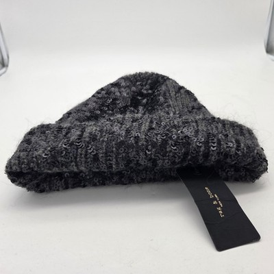 Rag & Bone Women Liza Sequin Beanie Dark Grey Wool Mohair  display picture 1