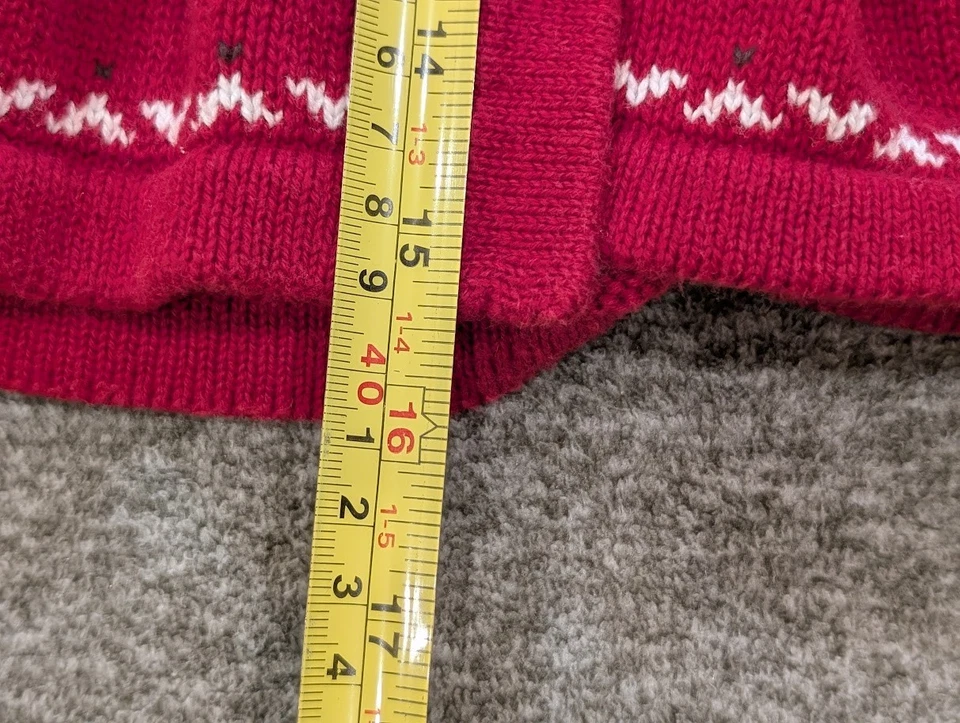 Janie and Jack Girls Size 7 Red Reindeer Fair Isle Sweater Cardigan Christmas - Image 3 of 4