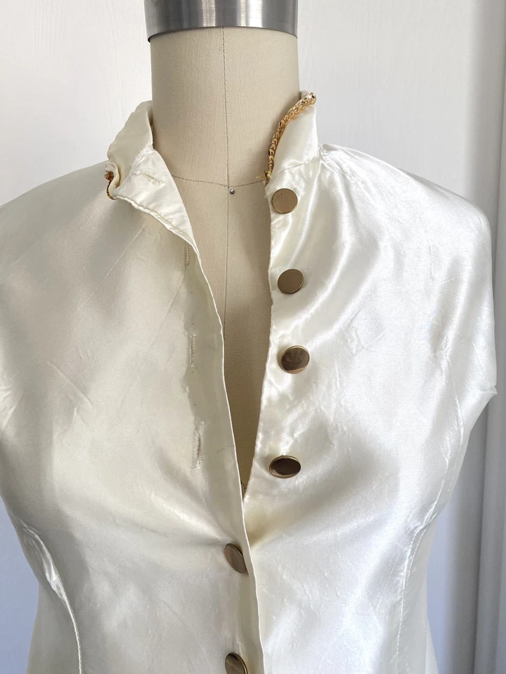 Camisa Blusa Vintage Años 30 40 Lentejuelas Satinadas Líquidas Años 40 Marfil Boda Novia XS Foto 2 de 4
