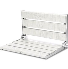 16" Wall Mounted Shower Seat, White Teak Fold Down Bench for Elderly, Disabled