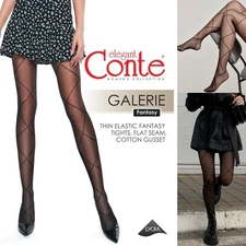 Conte Galerie style quality sheer tights 20 den black grafit hosiery lacing