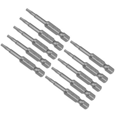 T9 Torx Head Screwdriver Bit 2'' L 1/4 '' Hex Shank Steel Screw Driver 10Pcs
