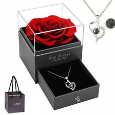Eternal Preserved Real Rose Gift Box With Necklace Mother's Day gift
