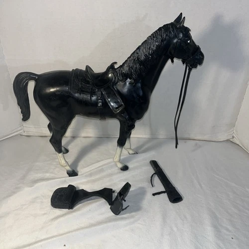 VINTAGE JOHNNY WEST ACTION FIGURE HORSE  BLACK THUNDERBOLT Marx Saddle Bags