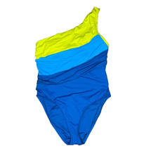 La Blanca One Shoulder Swimsuit Size 12 Colorblock Blue Yellow One Piece