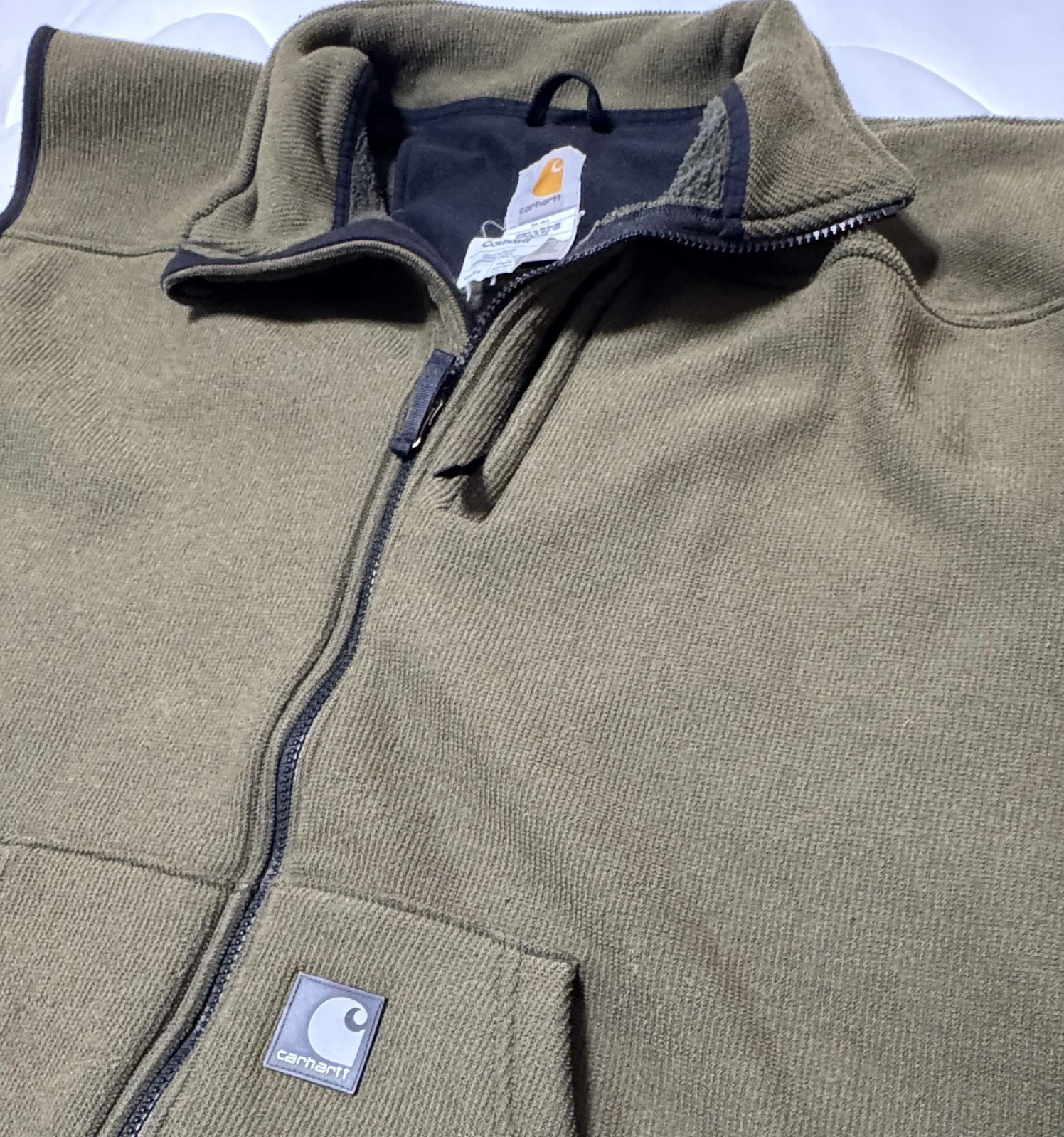 Vintage Carhartt V28 Fleece Vest Mens 2XL Olive Green Full Zip Workwear USA EUC