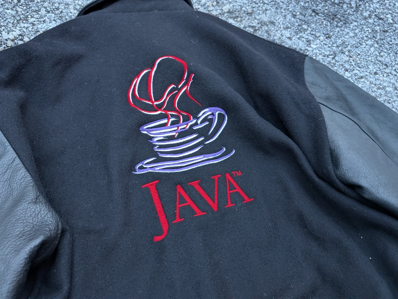 JAVA SUN MICROSYSTEMS COAT BLACK WOOL & LEATHER X… - image 1