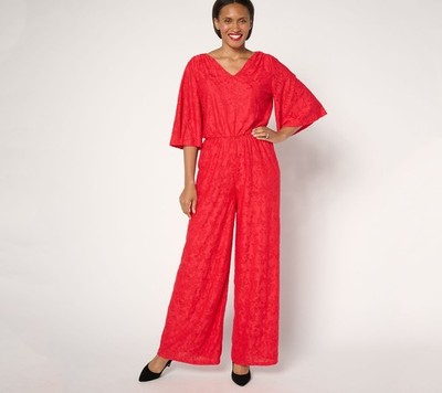 Destination 365 Women's Petite Dress 2XP Satin Jacquard Wide Leg Red A671185
