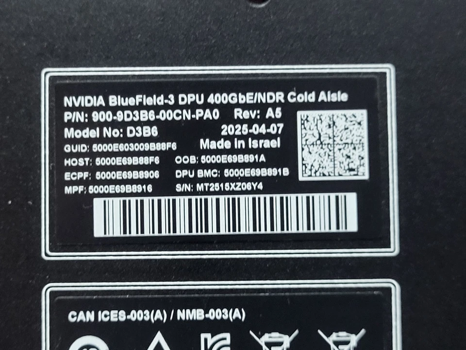 NVIDIA BlueField-3 DPU Cold Aisle 400GbE/NDR QSFP112 900-9D3B6-00CN-PA0 #73 - Image 3 of 3