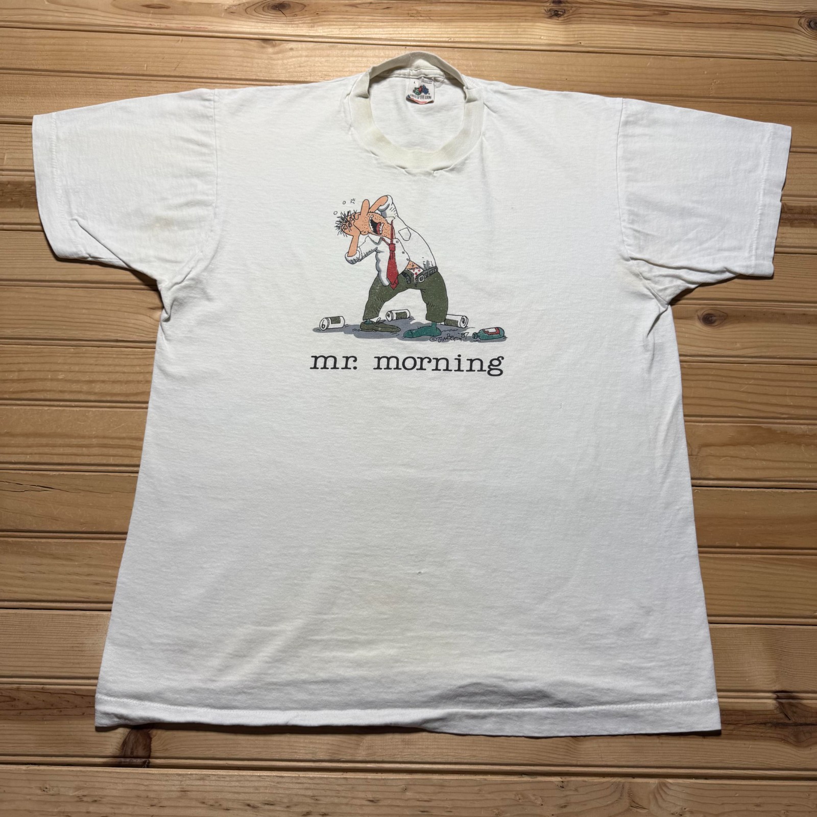 Vintage 80s 1987 Mr Morning Jim Benton Art Funny Single Stitch Shirt USA - Large