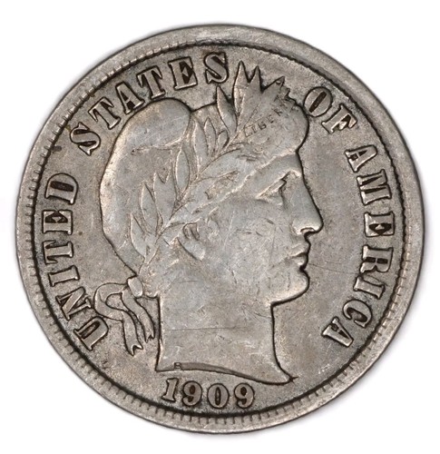 1909 1c Barber Dime 90% Silbermünze gute Details schöne Erhaltung
