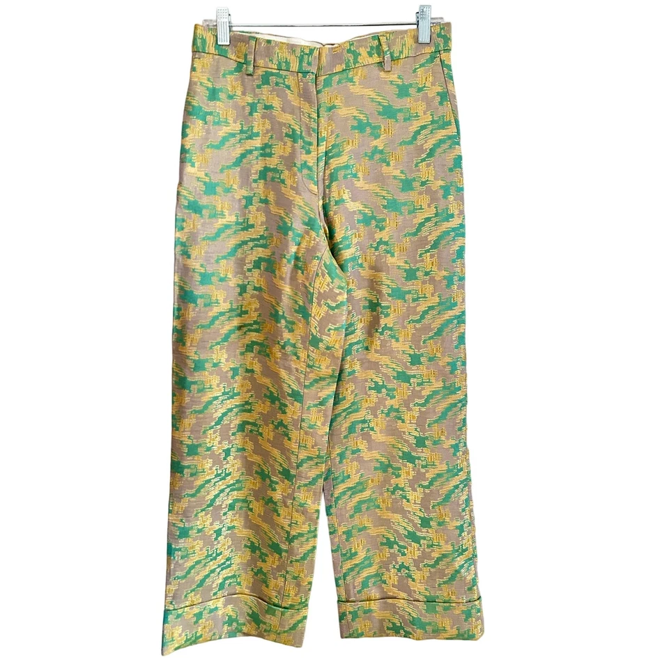Pantalones de mujer vintage Dries Van Noten brillantes multicolores con puños talla 40