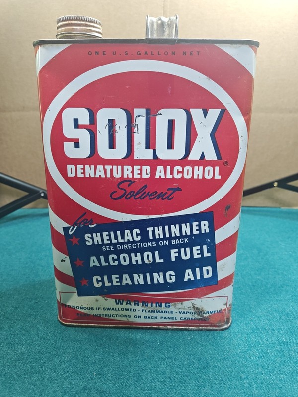 Vintage 1 Gallon Tin Can - Solox Denatured Alcohol Solvent NY - Skull Crossbones
