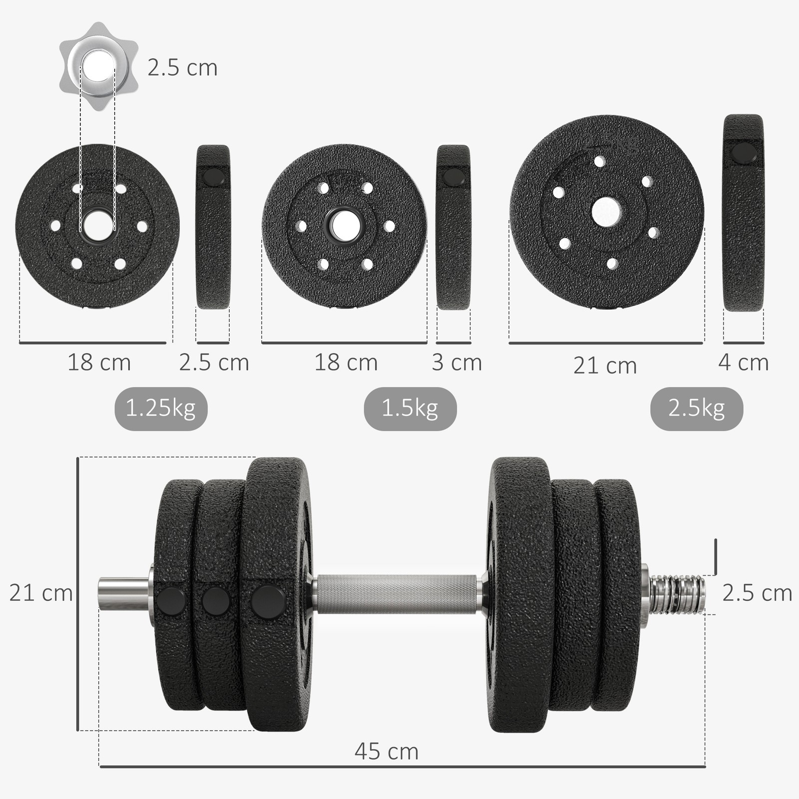 Set Manubri Palestra da 25 kg Totali con 12 Dischi Pesi e 2 Barre da 2 kg, Nero foto 3