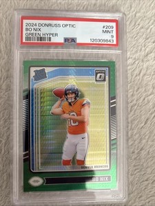 2024 Donruss Optic Rated Rookie Bo Nix #209 Green Hyper Prizm (RC) Mint PSA 9