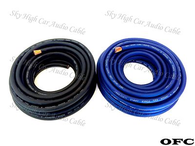25 ft OFC 4 Gauge AWG 12.5' BLUE / 12.5' BLACK Power Ground Wire Sky High Car