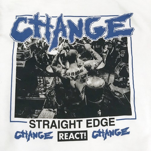 React! Records CHANGE Straight Edge White Hooded Sweatshirt Champion SXE Size M - Picture 3 of 8