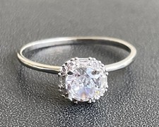 Cubic Zirconia CZ Solitaire Baguettes Ring Sterling Silver Engagement Size 8