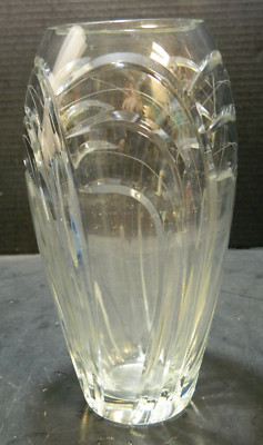 Signed Rogaska Maestro Cut Etched Crystal Vase 10'' x 4.75'' x 4.75'' Excellent Con