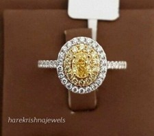 14K 2-Tone Gold Over 1.80CT Oval Cut Real Citrine Fancy Halo Wedding Ring Woman