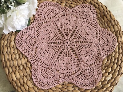 Vintage handgehäkelt unbenutzt Eglantine Baumwolle rund Dachboden/Mittelstück 35 cm