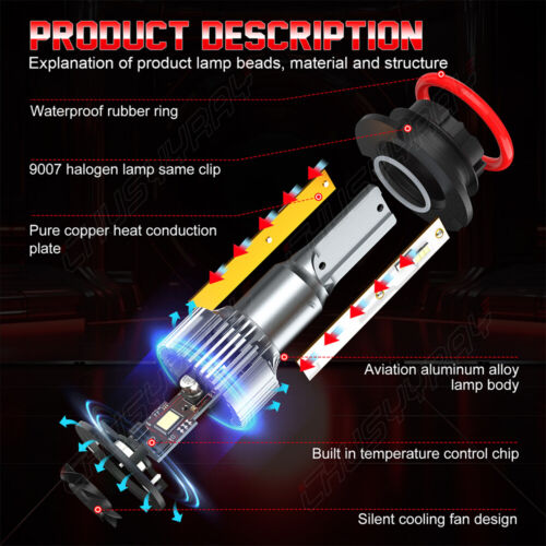 For 99-04 Ford Mustang LED Headlight Bulbs Hi/Lo Beam+Fog Light Bulbs 6000K Kit - Picture 3 of 15