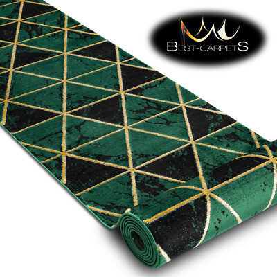 Exklusiver moderner Läufer ''''SMARAGD'''' Glamour Dreiecke Marmor GRÜN / GOLD 80 cm