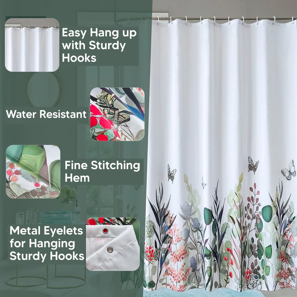 Shower Curtain Mould Proof Mildew Resistant Bathroom Polyester Fabric Curtains - Image 4 of 4