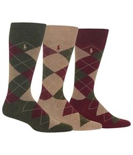 Polo Ralph Lauren Men's Socks Dress Argyle Crew 3 pack Socks, 10-13, Multi-Color