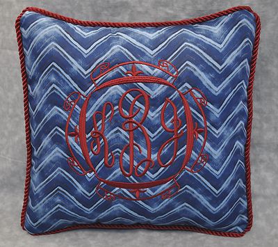 Monogrammed Embroidered Pillow made w Ralph Lauren Indigo