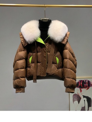 Piumino d'oca bianco maniche a pipistrello donna corto pelliccia di volpe collo giacche parka - Foto 11 di 28