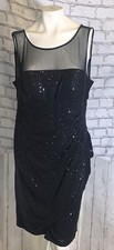 Scarlett cocktail dress 14 black sequined sheer mesh top keyhole back midi