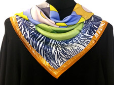 35"x35"Green Art Horse Print Pure Mulberry Satin Silk 14momme Scarf 88x88cm4-59