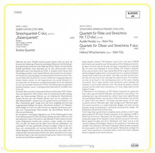 MOZART Oboe Quartet K.370 WINSCHERMANN Flute Quartet K.285 NICOLET HAYDN Op.76 - Picture 2 of 3