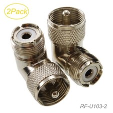 2-Pack UHF PL259 Male to UHF SO239 Female Right Angle Adapter, RF-U103-2