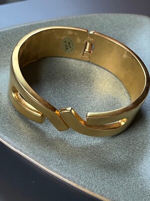 Heavy Brushed Goldtone Open Loop Hinged Bangle Bracelet   2 and 5/8th s inches