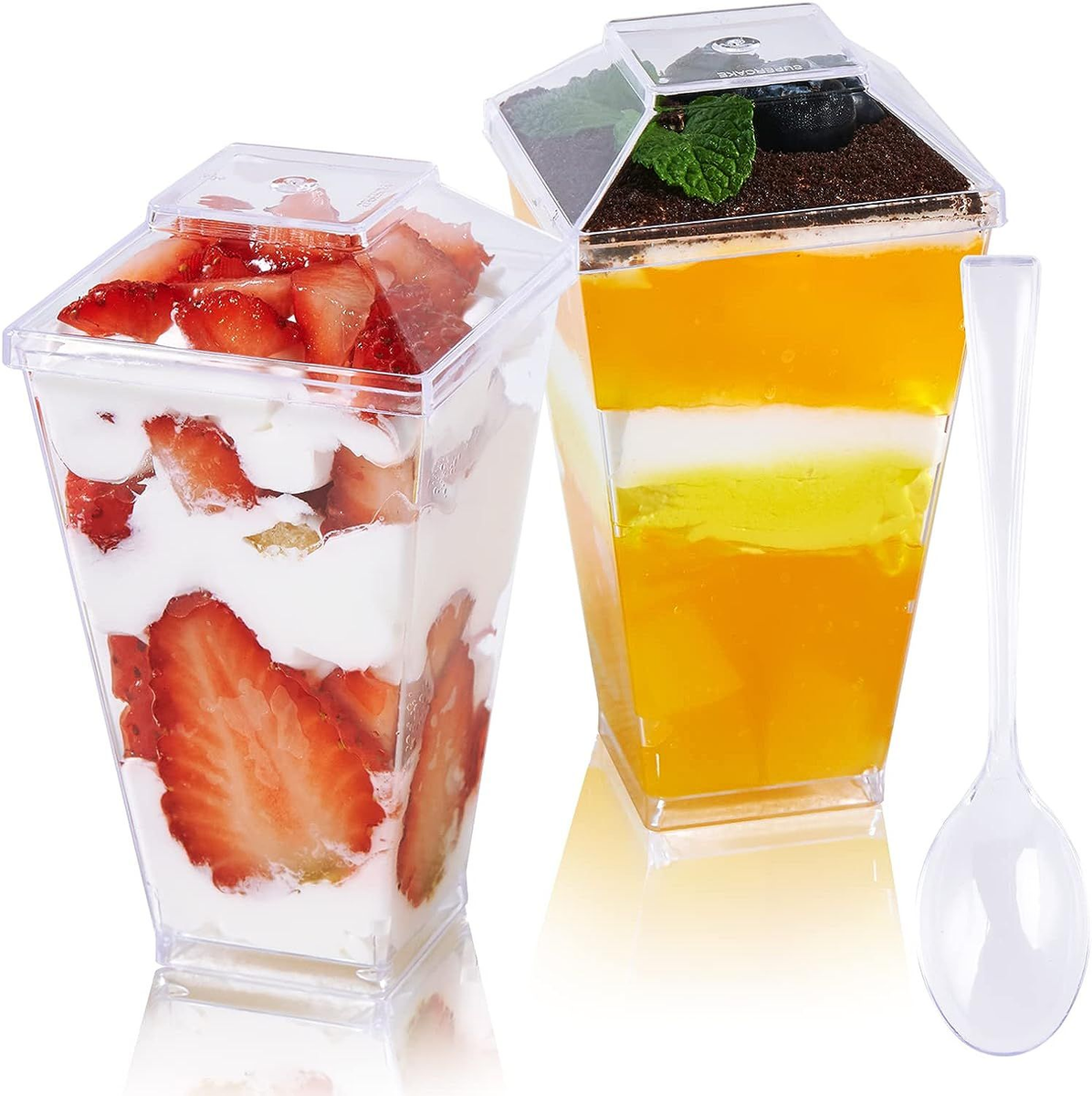 JOLLY CHEF 100 x 3 oz Mini Dessert Cups with Spoons and Lids, 3oz