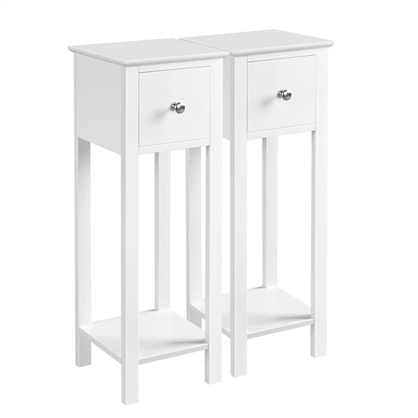 Tavolino A 3 Livelli Con Ruote 60 Cm - Comodino In Legno Con 2 Cassetti E Tasca Laterale, Per Divano, Camera Da Letto E Ufficio - 2