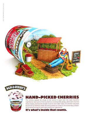 BEN & JERRY ICE CREAM AD #23  MAGAZINE promo AD  2013 HAND-PICKED CHERRIES