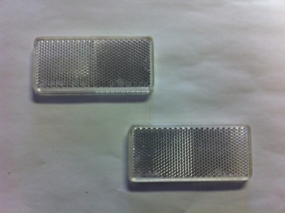 2 Pack White/Clear Rectangle Reflectors, Self Adhesive, Installs in secs