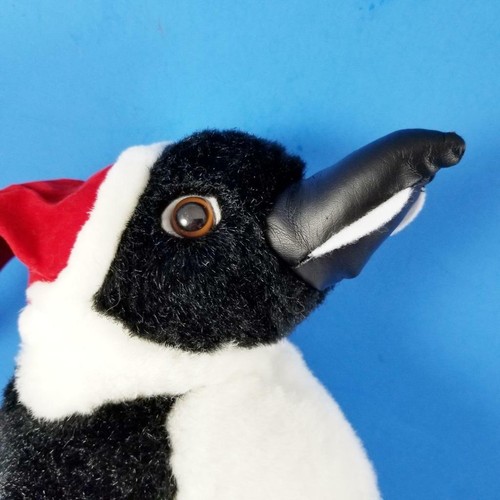 Christmas Penguin Plush 12" with Santa Hat Vtg Wideway Faux Leather Beak Feet - Picture 5 of 9