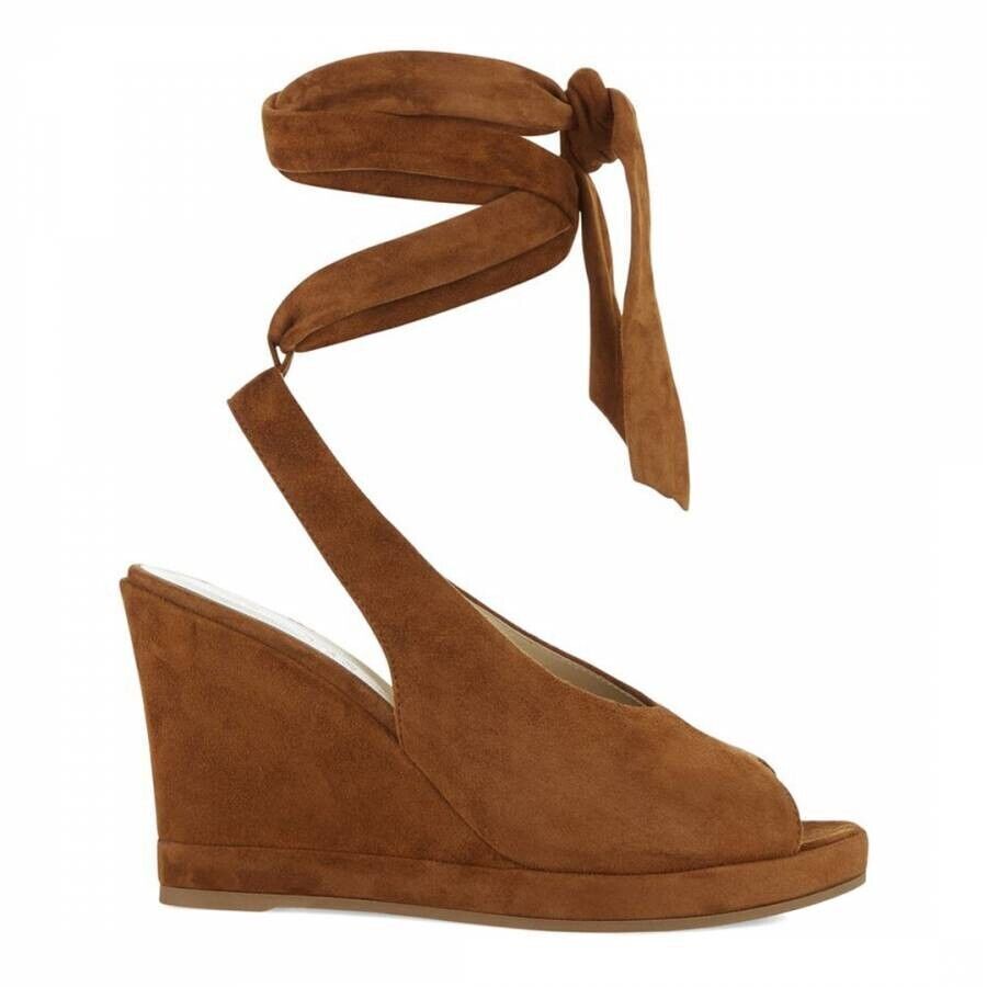 Hobbs London Suede Katrina Wedges UK 4 EU 37 Caramel Brown Peep Toe
