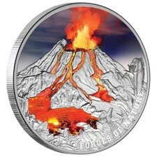 VOLCANO FORCES OF NATURE 2023 $5 Ultra High Relief 2 oz Pure Silver Coin - Niue