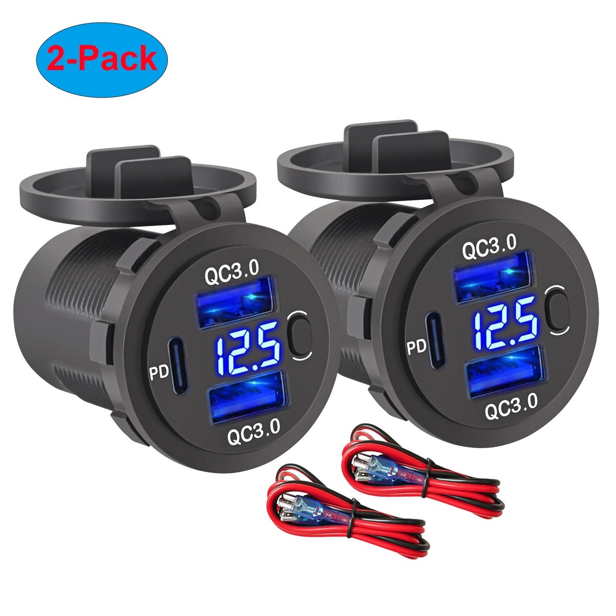 Caricabatterie Auto USB C 20W PD E QC3.0 Con Voltmetro – Autopher 3 Porte 12-24V - Foto 3