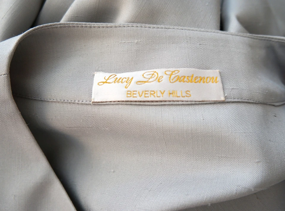 LUCY DE CASTENOU of BEVERLY HILLS Custom Made Oyster Gray Dupioni Silk Tunic L - Image 4 of 4