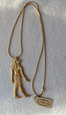 Vtg D'Orlan Bijoux Goldtone Eqyptian Revival Necklace Horus Falcon Head God NOS