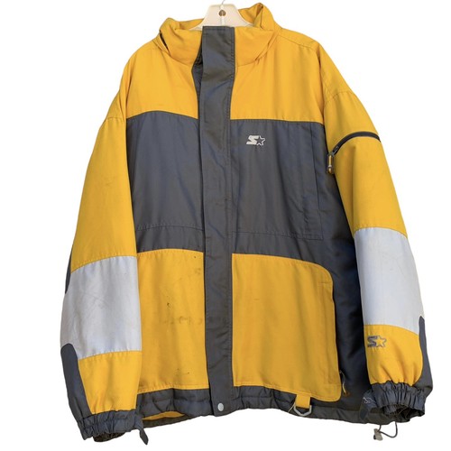 Starter Jacket Parka Jacket Full Zip Yellow Gray Mens Size XL Logo Color Block - Picture 2 of 16