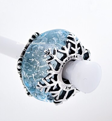パンドラページ New 100% Authentic PANDORA 925 Winter Blue Snowflake Murano