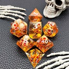 DND Poly Dice Set Resin Polyhedral Dungeons and Dragons RPG D4-D20 Orange Skull